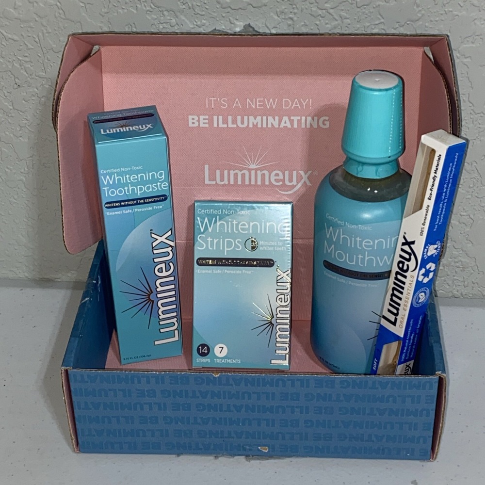 Lumineux Teeth Whitening Kit Strips Mouthwash Toothpaste Toothbrush  Enamel Safe